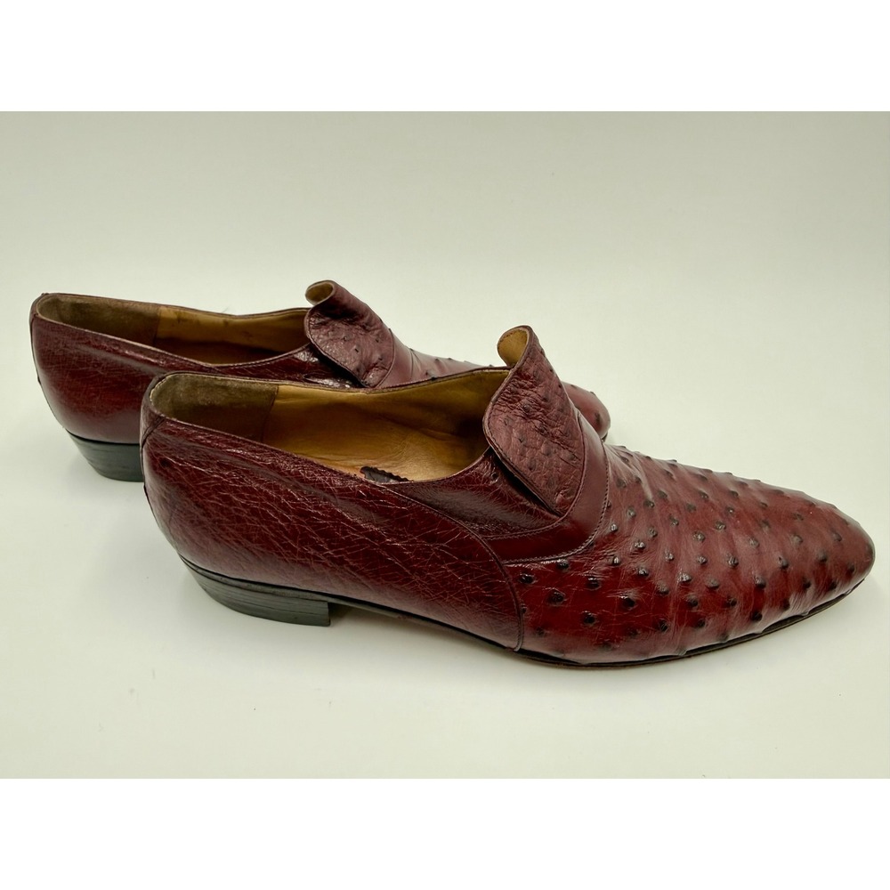 Mauri Mens Ostrich Leather Loafers Size 8.5 9 Burgundy Exotic Skin Vintage Italy - Picture 4 of 9